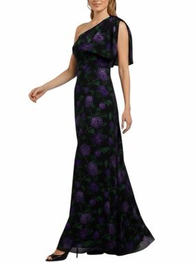 NWT SACHIN + BABI Black & Purple Sleeveless One Shoulder Bow Dress Gown Size 6